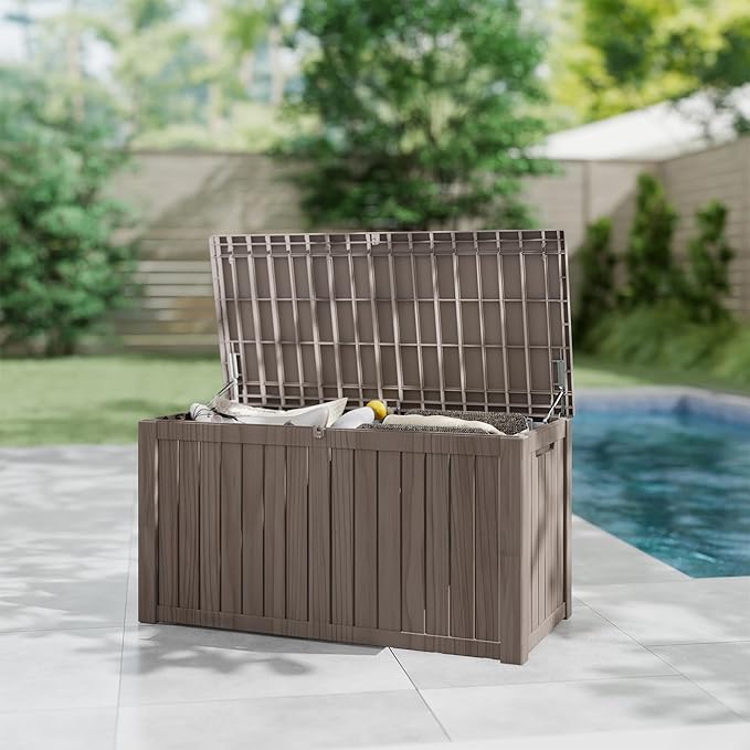 Yardgrace 180 Gallon Outdoor Storage Box Waterproof, Resin Deck Boxes with Lockable Lid & UV-Resistant for Patio, Pool, Garden Furniture Cushions & Accessories, Coffee