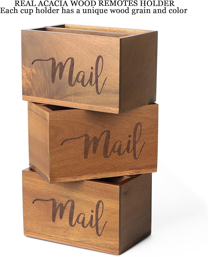 LBEMEY Mail Holder Storage Organizer Box,Acacia Wood Mail Organizer Countertop,Desktop Letters, Bills, Notes and Postcard Bin for Home Office Dorm Room