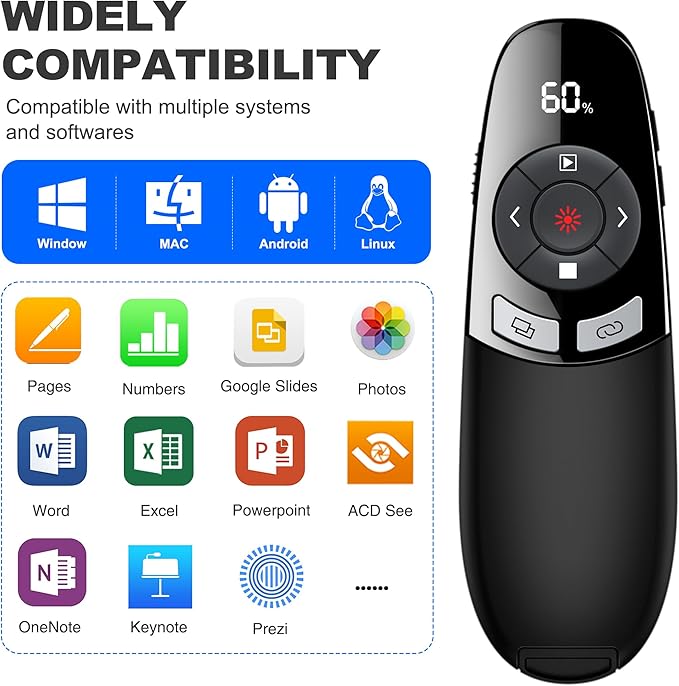 USB Type C Presentation Clicker with Battery & Timer Display, Wireless Presenter Remote PowerPoint Clikcer for Mac Computer