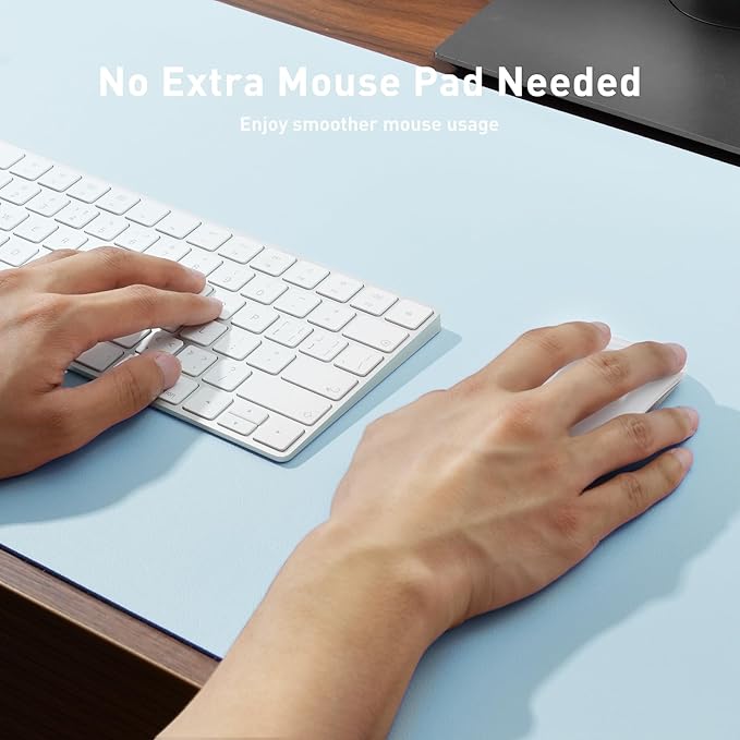 Aothia Leather Desk Pad Protector, Mouse Pad, Office Desk Mat, Non-Slip PU Leather Desk Blotter, Laptop Desk Pad, Waterproof Desk Writing Pad for Office and Home (31.5" x 15.7",Baby Blue)