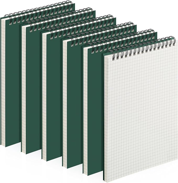 Engrowtic 6 Pack Graph Paper Spiral Notepad A5 Top Wirebound Notepad Grid Notebook Steno Pads Memo Notebook Grid Paper 140 Pages for Writing Sketching Drawing Office Supplies (Dark Green)