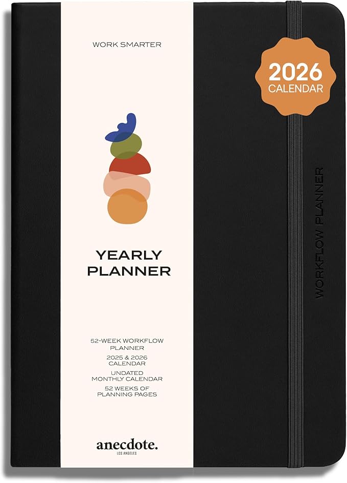 Anecdote 2026 Planner: 52 Week Daily Planner, Yearly, Monthly & Weekly Workflow for Planning Your Success – Vegan Leather Hardcover, Start Anytime & Achieve your Goals - Black