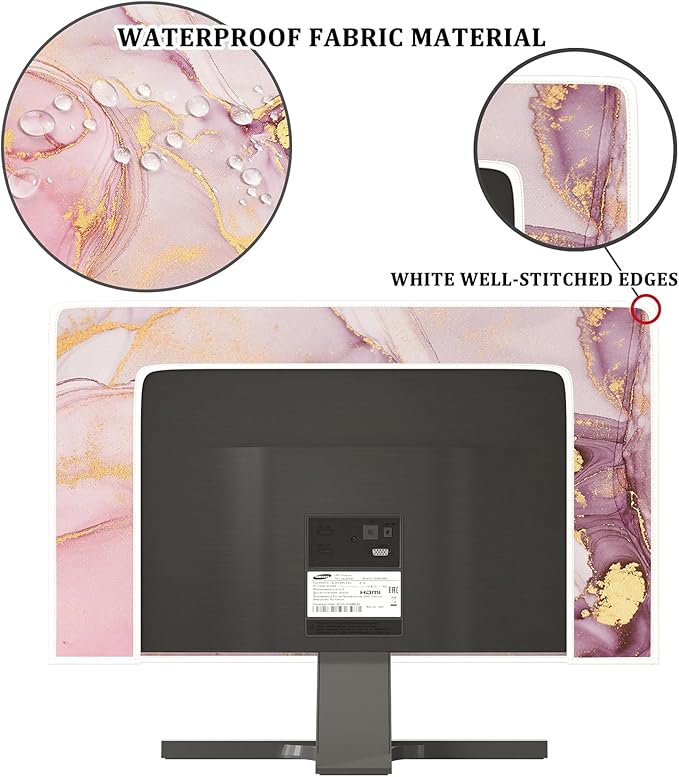 Baocicco Pink Gold Marble Waterproof Screen TV Cover 65 Inch Decorative Modern Television Cover for Home TV Screen Texture Dust Proof Monitor Covers for Television Screen LED LCD OLED TVs