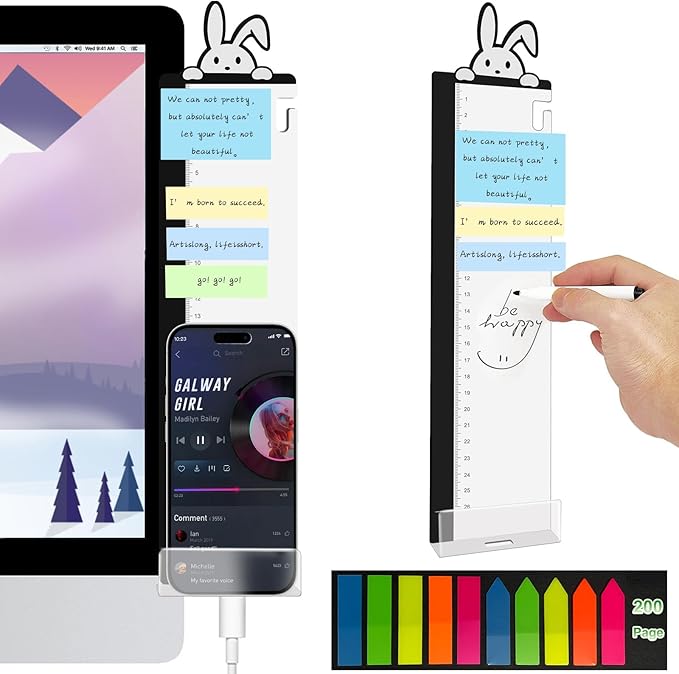 2pcs Office Desk Accessories Monitor Memo Board Computer Message Board Office Supplies for Women Men Computer Sticky Note Holder Home Desktop Message Office Decor (Bunny with Pen Monitor Memo Pad)
