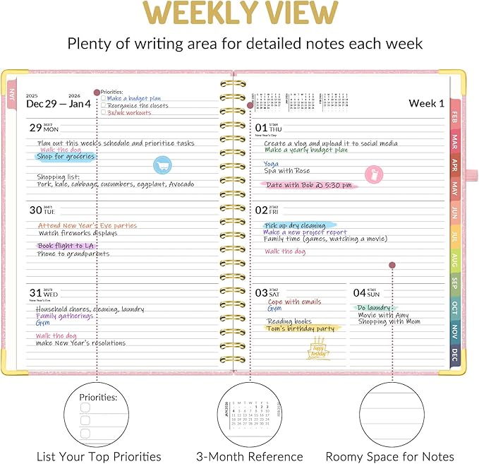 Forvencer 2026 Planner, Hardcover Calendar Planner Weekly and Monthly, Jan 2026 - Dec 2026, 8.5" x 11", Spiral Agenda Book with Tabs, Exquisite Daily Journal Organizer for Home School, Glitter Pink