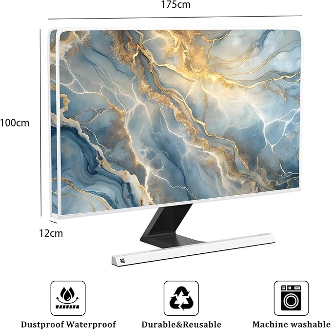 Baocicco Gold Blue Waterproof Screen TV Cover 75 Inch Modern Full Body Covers for Television Screen Panel Case TV Sleeve Compatible with Television LCD LED PC, Desktop and Home TV