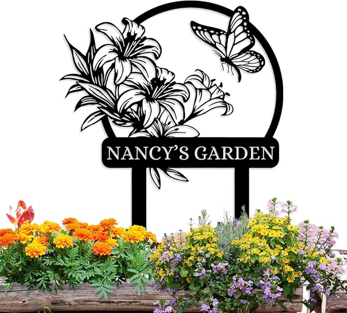 Personalized Garden Signs | Customized Metal Yard Sign Stakes | Custom Butterfly Garden Name Sign | Garden Signs to Personalize | Custom Yard Signs with Stakes | Garden Art Outdoor