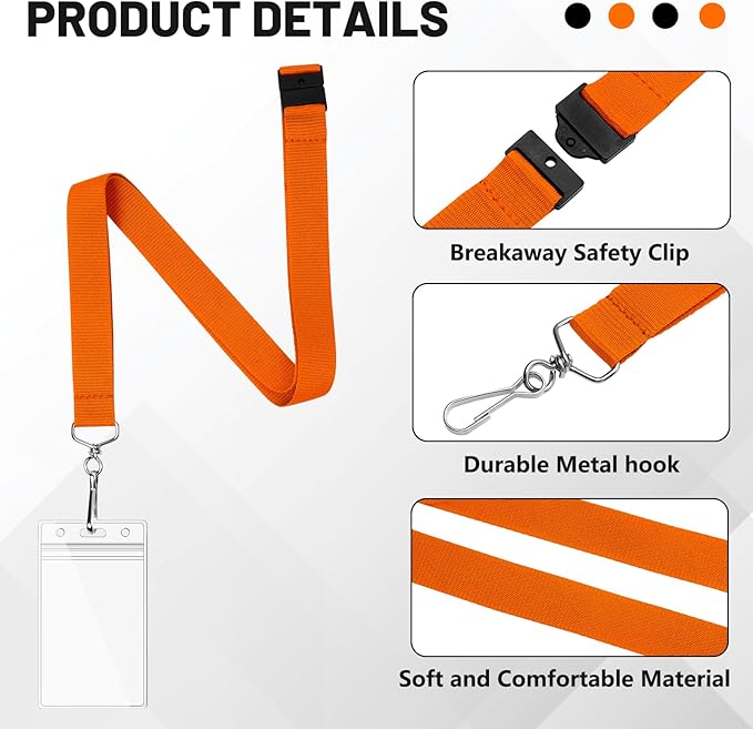12-Pack Orange Breakaway Lanyards with Waterproof Badge Holders, Polyester Neck Straps for ID Cards, Events, Office, and Schools