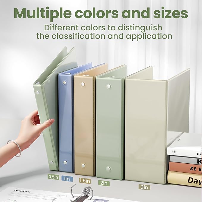 SUNEE 3 Ring Binder 2 Inch 1 Pack, Clear View Binder Three Ring PVC-Free (Fit 8.5x11 Inches) for School or Office Supplies, Sage Green