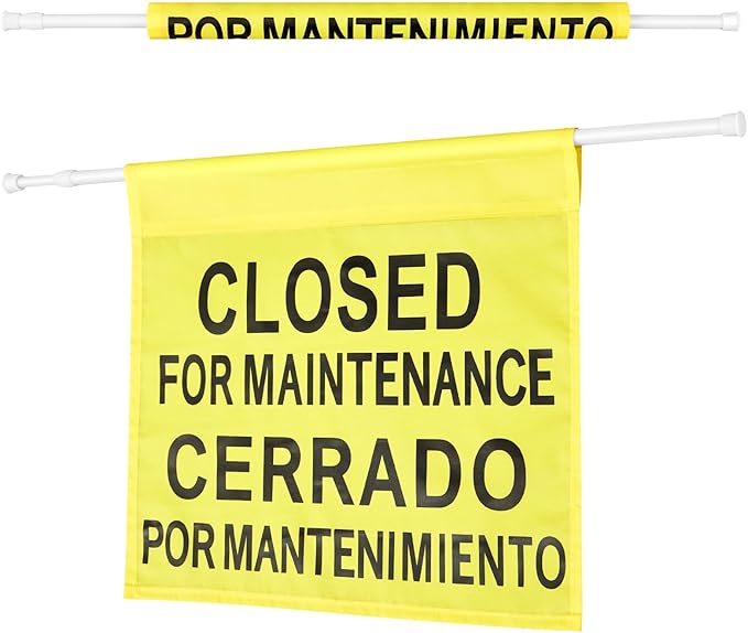 Leinuosen Closed for Maintenance Safety Sign with English and Spanish Text 27.56-51.18 Inch Expandable Yellow Commercial Hanging Doorway Safety Sign Banner for Restroom Office Hotel