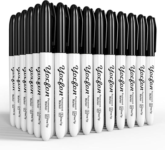 Yocfon Permanent Markers, 72 Count Black Permanent Markers Set, Fine Tip, Waterproof Markers, Works On Plastic, Wood, Stone And Metal For Doodling, Marking