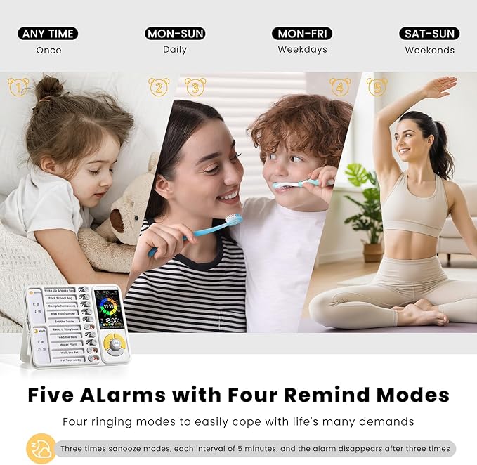 3-in-1 Visual Timer & ADHD Tool for Kids and Adults, 12/24H Silent Task Timer with Chore Chart, Visual Schedule for Children with Autism, Daily Checklist with Pomodoro Timer, Alarm Clock - White