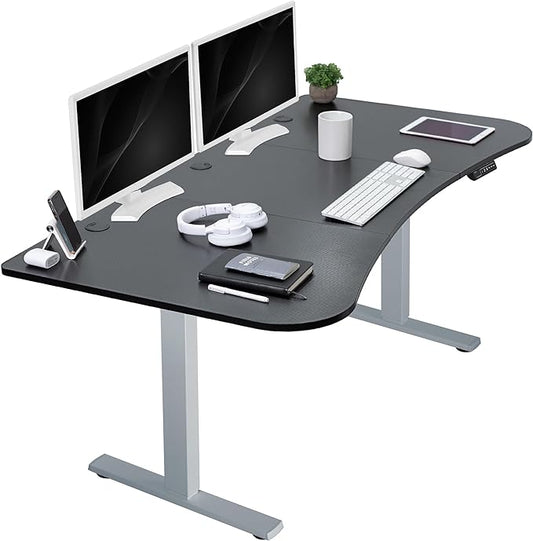 VIVO Electric 63 x 32 in Standing Desk, Memory Height Adjustment, 1B Series, Holds 220 lbs, Black Carbon Fiber Top Gray Frame, DESK-KIT-1G1R