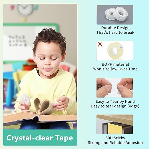 OWLKELA 4 Rolls Transparent Tape Refills, Clear Tape, All-Purpose Transparent Glossy Tape for Office, Home, School
