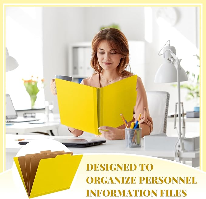 Skyygemm 48 Pcs Classification Folders Letter Size, 3 Divider Pressboard File Folder with Fasteners, Expanding File Organizer Bulk for School Teachers, Office Employee, Coworker, Staff (Yellow)