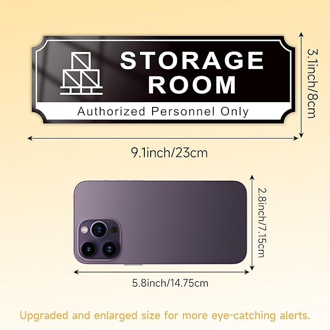 Storage Room Door Sign for Business, Self-Adhesive Durable Modern Storage Room Sticker, UV and Weather Resistant Authorized Personnel Only Signs for Home, Business, Restaurants, Private Area