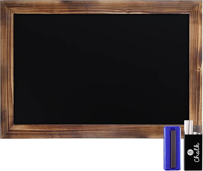 HBCY Creations 20" X 30" Torched Brown Solid Wood Frame Wall Chalkboard, Magnetic Surface, Home Décor, Restaurant & Café Menus, Blackboard, Includes Chalk, Eraser & Hanging Hardware
