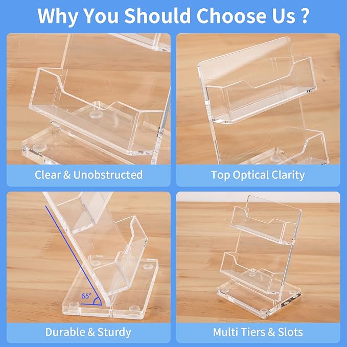 NIUBEE Acrylic Business Card Holder 2 Slots - Double Capacity Business Card Stand for Desk, 2 Tier Clear Gift Card Display for Office, Event, Exhibition