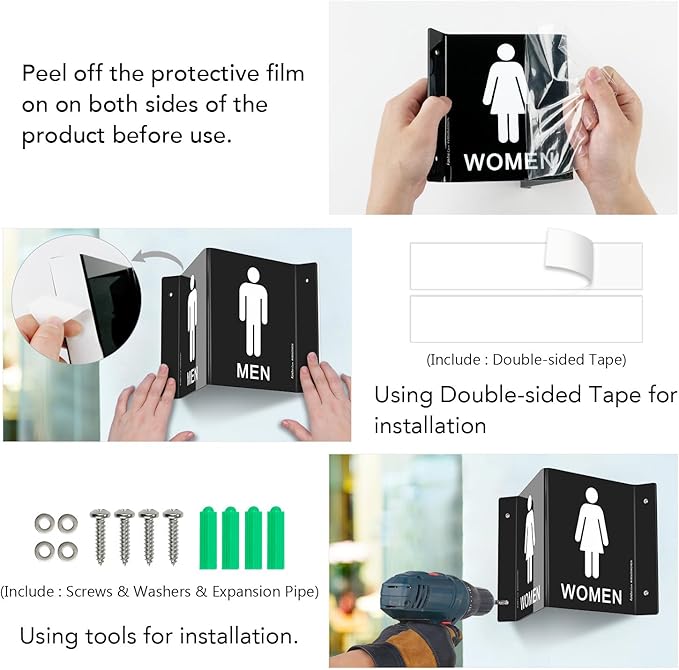 Faittoo Restroom Sign, Bathroom Signs, (2 Pack) 6 x 8 Inches Acrylic Sign, for Office or Business Bathroom and Toilet Door or Wall Decor, Indoor Outdoor Use, Black (Men and women Set)