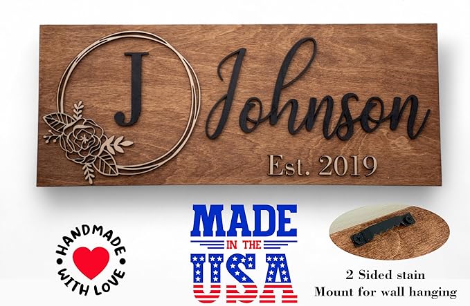 Custom Family Name Sign | Personalized Wooden Wedding Gift | Rustic Last Name Wood Plaque | Established Date Sign |Аnniversаrу (Johnson Style)