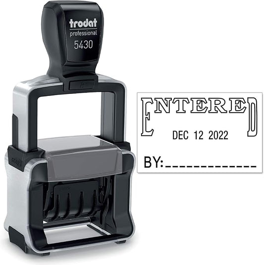 Trodat 5430 Professional Self-Inking Date Stamp with Entered - Black Ink
