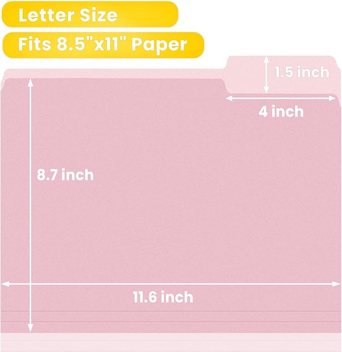 SUNEE File Folders, 36 Pack Manilla Folders 8.5 x 11, Colored File Folders Home Office School Supplies for Documents Files Paper, Pink