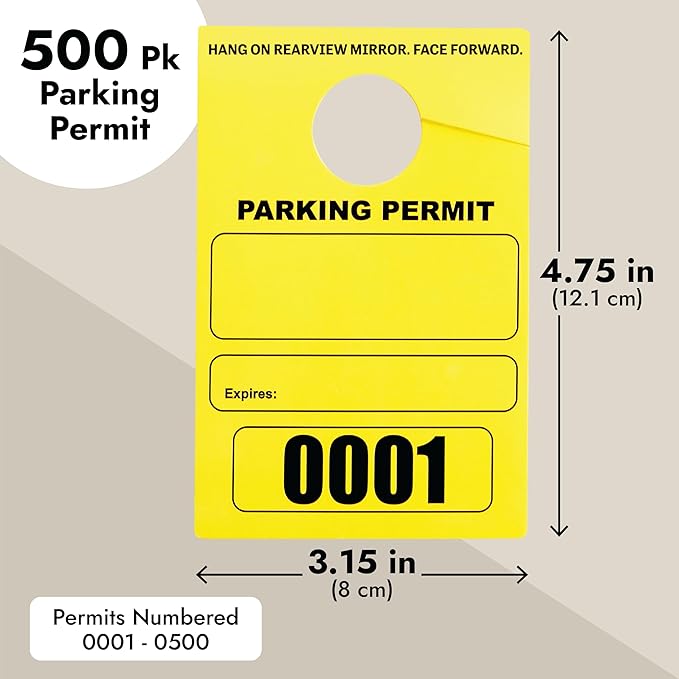 Juvale Rectangular Parking Permit Hang Tags - Sequentially Numbered Parking Passes - Writable Blank Car Passes - High-Visibility Yellow Hang Tags - 3 x 5 in, Yellow, Pack of 500