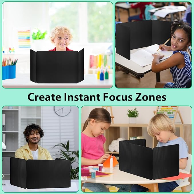 26 Pack Black Desk Dividers with Labels for Students, ROOKEA Waterproof Plastic Study Carrel Dividers, Privacy Classroom Shield Folder Boards Desk for Classroom Teacher Supplies Test Divider