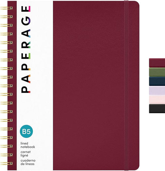 PAPERAGE Lined Spiral Journal Notebook, (Burgundy), 160 Pages, Large B5 Hardcover Journal for Women & Men, 10 in x 8.15 in - 100 GSM, Thick Paper, Spiral Notebook for Work, School & Journaling