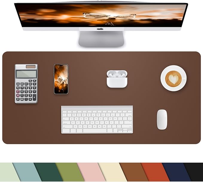 Small Desk Mat,Leather Desk mat,Desk Mouse pad,Office Desk mat,Laptop Mat for Desk, Non-Slip PU Leather Desk Blotter,Waterproof Desk Writing Pad for Office/Home(23.6"x13.8",Brwon)