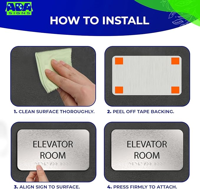 ADA Elevator Room Sign for Business - Office Signs, Aluminum Brushed Silver, Tamper-Proof, Heavy Duty Mounting Tape, Easy Install, Office Décor, ADA Compliant, Grade 2 Braille (7” W x 4” H) ADASigns.org
