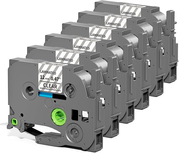6-Pack Label Maker Tape 12mm 0.47" Clear TZe-131 Replacement for Brother P Touch Label Tape TZe131 TZ-131, Compatible with Brother Ptouch PT-D210 PT-H110 PT-D220 PT-D400, Black on Clear