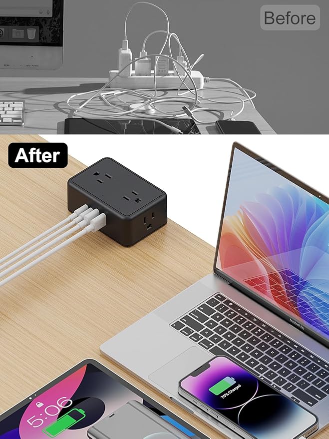 Desk Clamp Power Strip 13 Outlet 2USB-C Ports,2 USB-A Ports,Desktop Edge Mount Outlet Spaced Surge Protector Fast Charging Station, 6.6 Ft Extension Cord for Office Home.