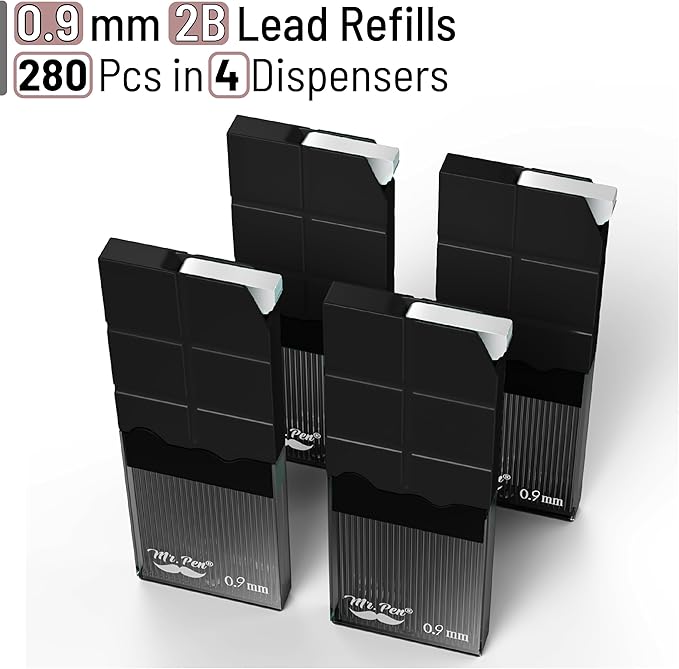 Mr. Pen- 0.9 Millimeter Lead Refills for Mechanical Pencils, 2B, 4 Pack, 280 PCS, 0.9 Lead Refills