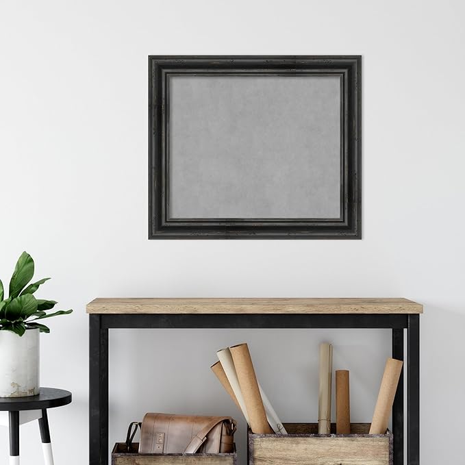 Amanti Art Black Framed Magnetic Board 25x29 Medium Vision Board for use with Magnets, 100% Metal Sheet to Display Items as Office Decor or for Home Organization in mudroom, Kitchen or Kids Room