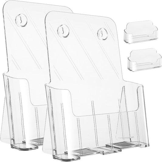 Argvey Acrylic Brochure Holder 8.5 x 11 inches, 2 Pack Clear Brochure Display Stand with Removable Divider for Trifold 4 Inches Wide Pamphlet, Plastic Flyer Holder for Magazine, Literature, Booklet