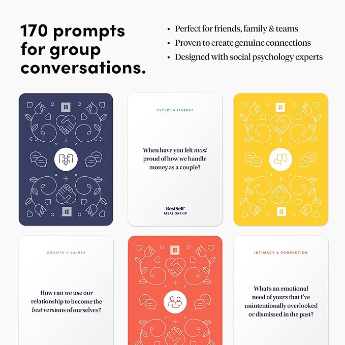 BestSelf Relationship Deck 170 Discussion Prompts Conversations Starter Couples Games - Perfect Couples Card Games for Adults, Romantic Gifts