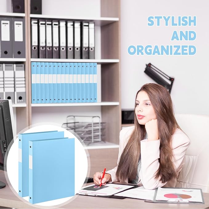 Henoyso 36 Pcs 3 Ring Binder 0.5 Inch Round Fits Letter Size 8.5'' x 11'' Paper Plastic Flexible Binder Bulk Holds 140 Sheets with 1 Pockets Versatile Organizer for Home Office School (Light Blue)