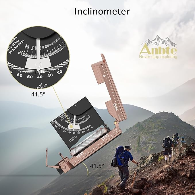 Anbte Compass Hiking Survival, IP65 Waterproof Metal Compass with Sighting Clinometer and Carry Bag, Multifunctional, Professional, for Camping Hunting Hiking Navigation