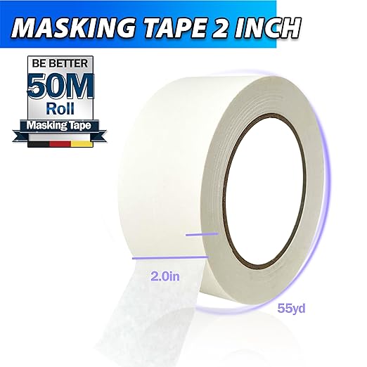 MCOTOP Wide Masking Tape (2In x 55Yard -Beige White), Strong Adhesive, for Home, Office, School Stationery, Painting, Labeling, Edge Finishing, DIY Crafts Arts Use,General Purpose