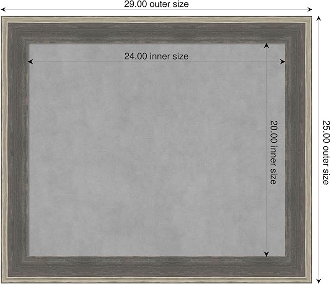 Amanti Art Grey Framed Magnetic Board 25x29 Medium Vision Board for use with Magnets, 100% Metal Sheet to Display Items as Office Decor or for Home Organization in mudroom, Kitchen or Kids Room