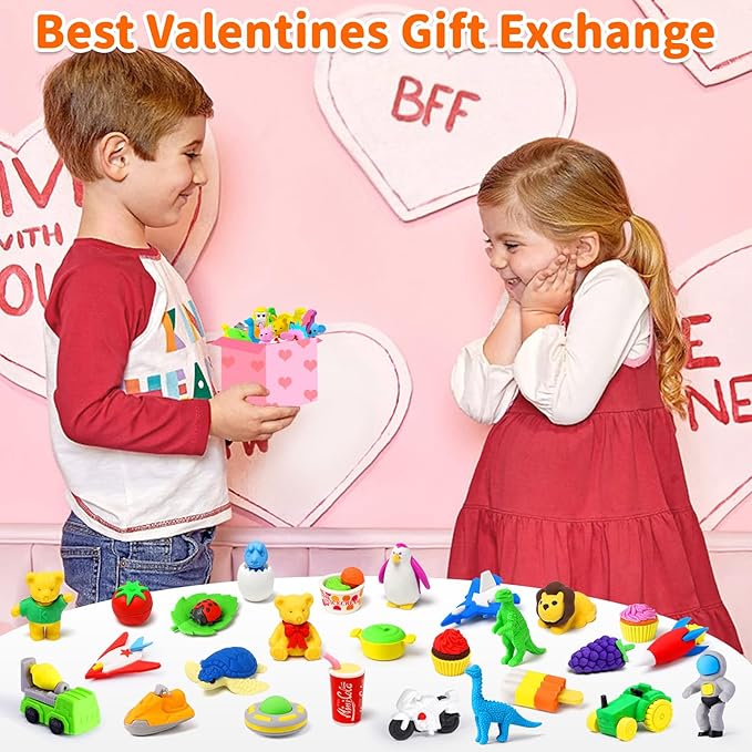 Arscniek 40 Pack 3D Puzzle Animal & Food Erasers for Kids, Take Apart Mini Pencil Erasers, Bulk Party Favors, Classroom Prizes, Treasure Box & Stocking Stuffers