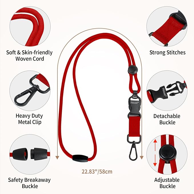 Fishent Breakaway Neck Lanyards for ID Badges, Adjustable Durable Heavy Duty Lanyard with Detachable Buckle for Keys Holder (Red)