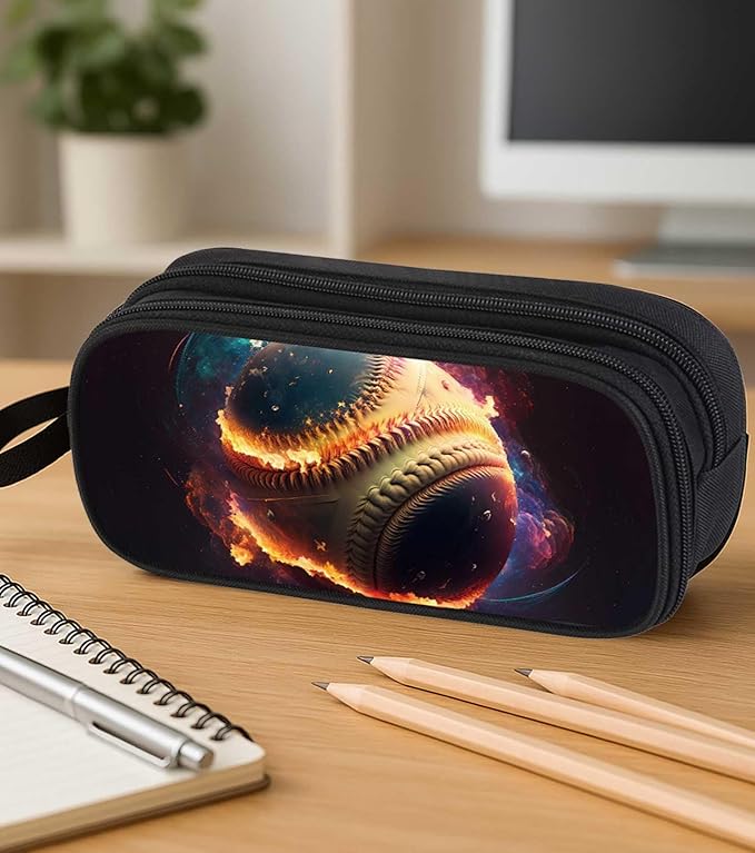 AnySmic Baseball Pencil Case for Boys and Girls, Large Pencil Pouch for Kids, Big Capacity Pen Case Pen Bag Organizer for School Student, Polyester, Double Zipper with 2 Compartments