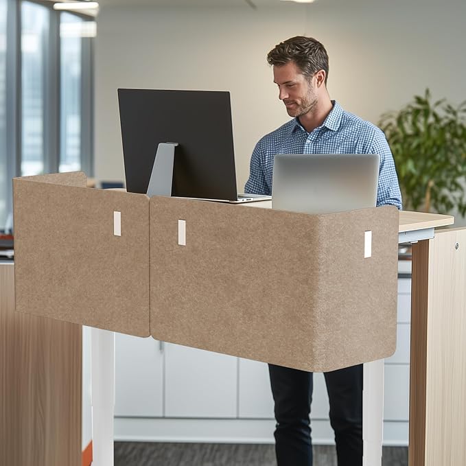 ERGO COLLECT Desk Privacy Panel,2PCS L-Shaped Clamp-On Office Desk Divider,2-in-1 Adjustable Acoustic Desktop Partition Or Under Desk Modesty Screen,for Office,Home,Felt(Dark Camel, 47.2" x 17.7")