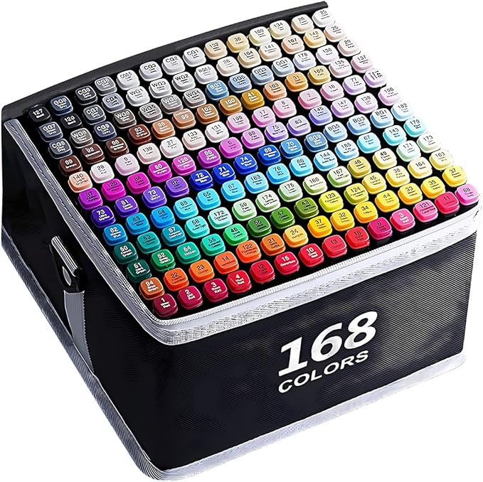 VIDIMAKPRO Alcohol Markers 168 Colors with Base Dual Tip Art Drawing Markers for Kids Students and Adults Comics Sketching Illustration - Refillable
