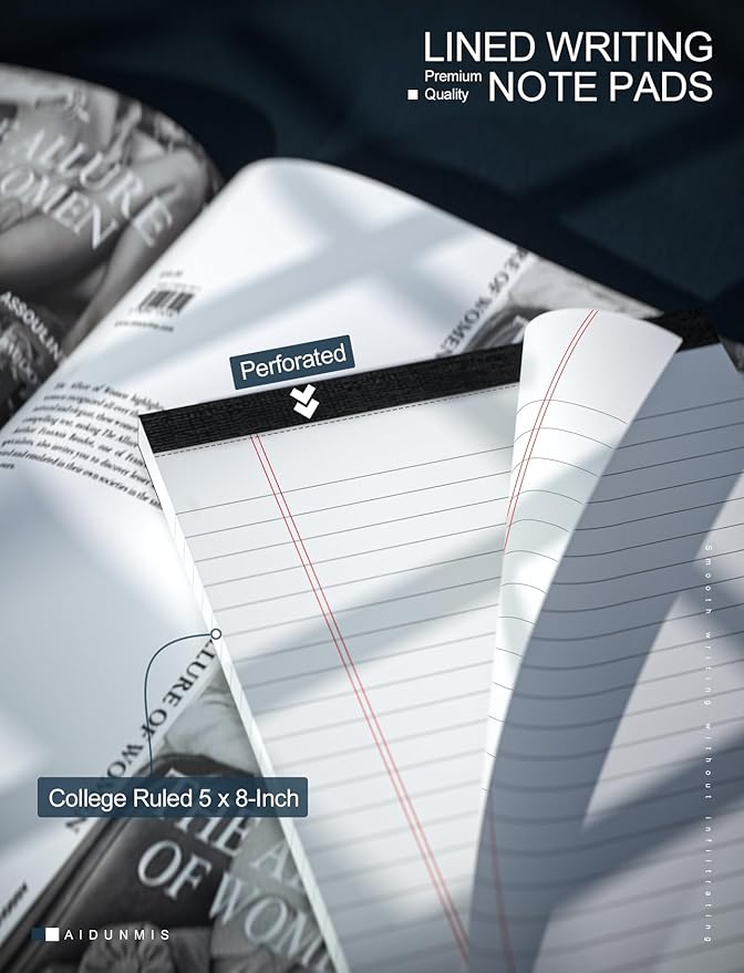 Note Pads 5x8 for Work White Legal Pads 5x8 College Ruled Legal Notepads Lined Note Pads for Office Writing Pads 80 GSM Pads of Paper Notepad 4 Pack Legal Notepads Narrow Ruled with 30 Sheets Per Pad