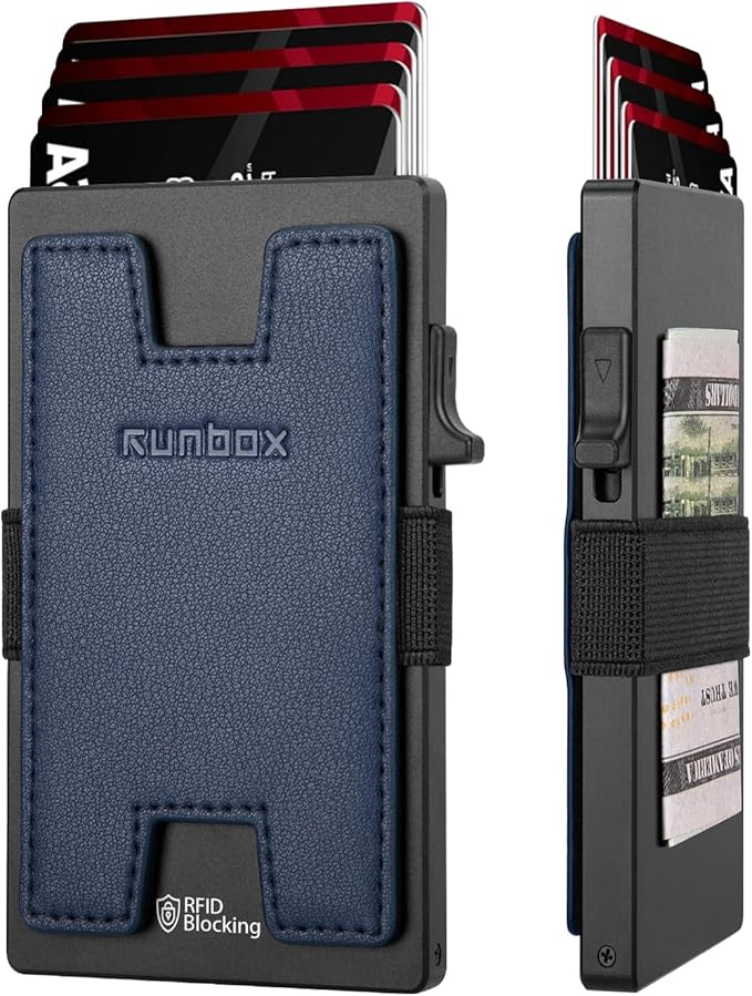 RUNBOX Slim Card Holder Wallet for Men, Minimalist RFID Blocking Wallet with Pop-Up Function, Ultra-Thin Design, Metal Business Card Cases holds 6+6 Cards, Gifts for Men, Men's Accessories