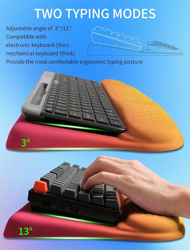 KUOSGM Ergonomic Wave Wrist Rest with Keyboard Stand, Cushioned Palm Rest, Comfortable Integrated Memory Foam for Natural Typing and Relieve Wrist Pain, Sunrise Morning Light