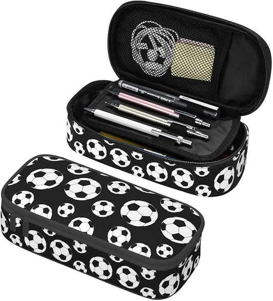 Black And White Soccer Ball Pencil Case Big Capacity Storage Pencil Pouch Stationery Bags With Zipper Portable Pen Holder Box Organizer For Boys Girls Teens Student College School Office Supplies